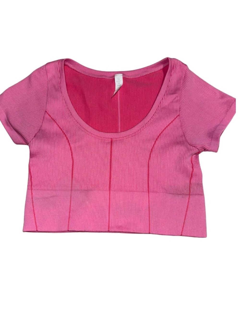 Offline by Aerie Womens L Pink Ribbed Crop Short Sleeve Top Scoop Neck